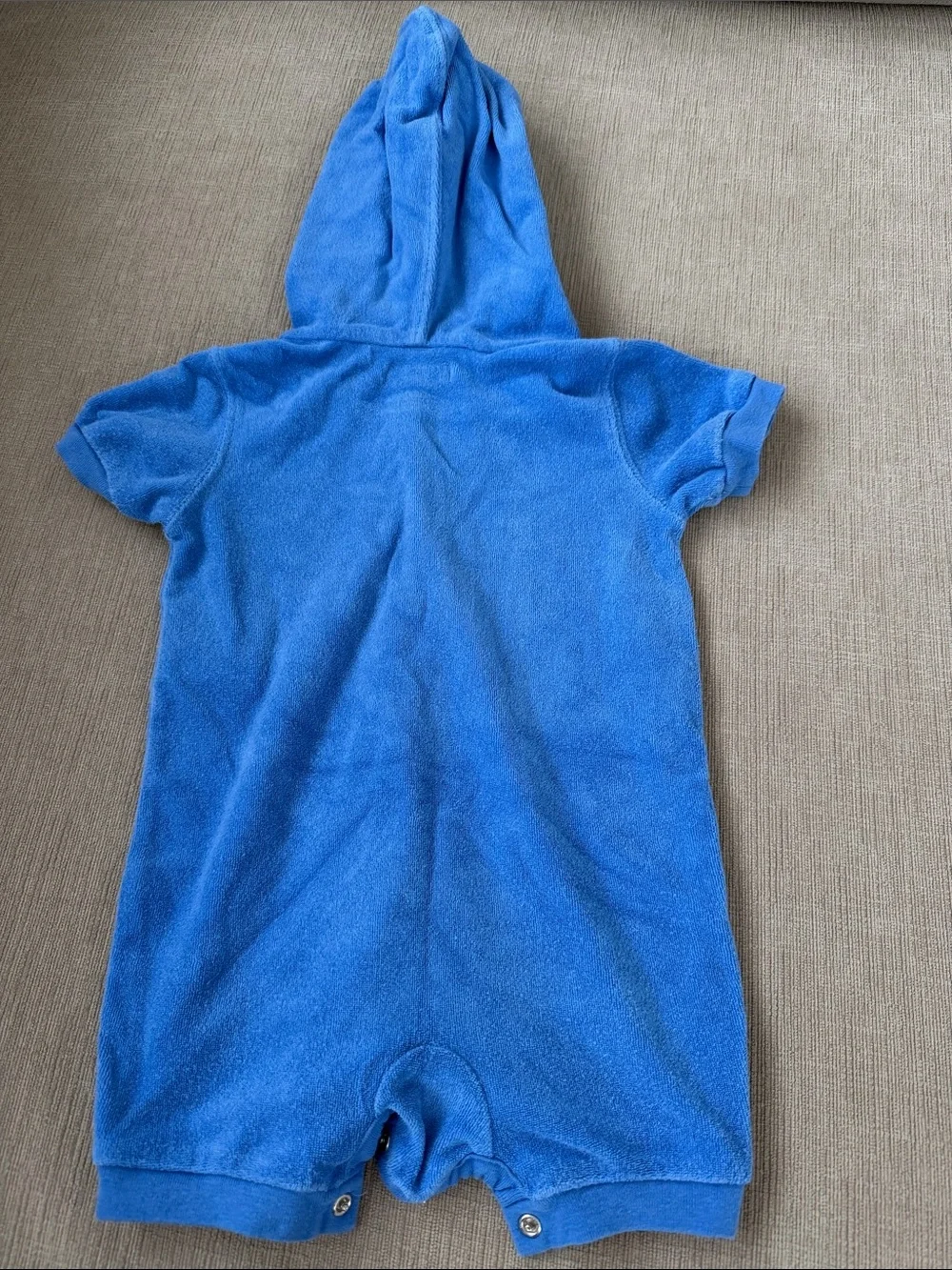Ralph Lauren Hooded Terry One-Piece Romper in Bright Blue